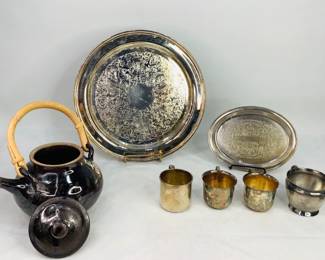 Silver-Plated Trays, Baby Cups, and Japanese Style Teapot