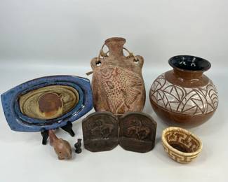 "The Last Trail" 1928 Bookends and Pottery