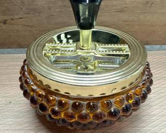 Hobnail Amber Glass Push Spin Ashtray