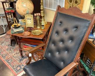 globe, vintage tea cart and vintage chair