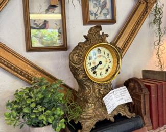 vintage clock, old frames, old books