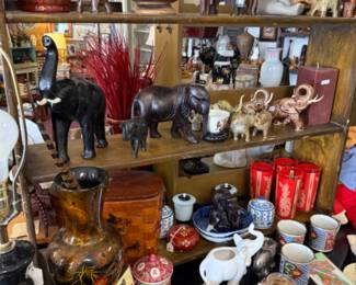 Elephants- wood, glass, brass and more