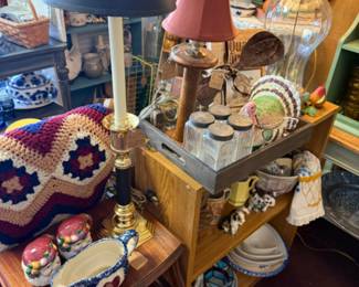 vintage afghan, lamps, pitcher and more