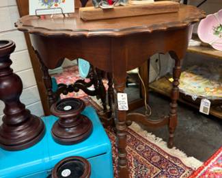 Vintage nostalgic bread box, old PB wood candlesticks