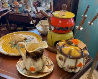 fondue set, platters, ceramics