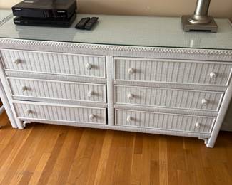 Wicker dresser with glass top