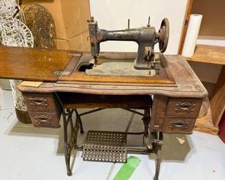 vintage antique white rotary sewing machine w desk