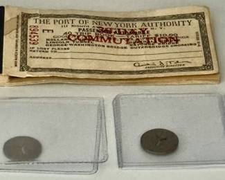 Vintage New York transportation tokens & 1965 Port Authority Coupon Book
