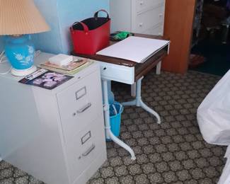 File cabinet, vintage school desk