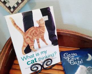 SEVERAL CAT BOOKS, DECOR, ETC