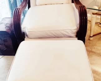 FARMHOUSE OVERSIZED CHAIR AND OTTOMAN , BEAUTIFUL CARVED LEGS
