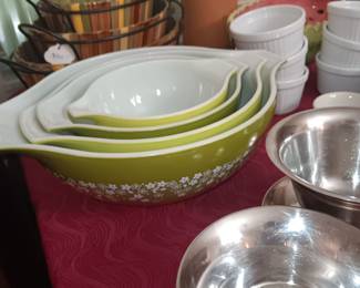 Pyrex Cinderella Lime Crazy Daisy Spring Blossom Mixing Bowls