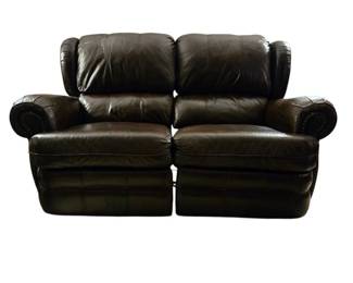 Nice Lane Brown Leather Double Reclining Loveseat with Nailhead Trim