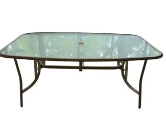 Outdoor Living Paloma Steel Patio Dining Table Sand Steel Frame Tempered Glass Table Top