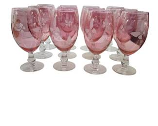 Etched Rose Colored Water Goblets