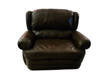 Oversized Lane Furniture Brown Leather Chair with Nailhead Trim