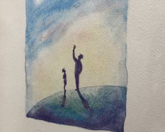 Two Figures on Hill – Signed Watercolor Print (734/2500) – Multi-Signature Edition