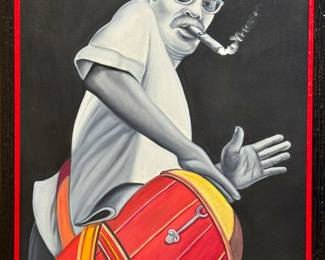 Vibrant Afro-Cuban Jazz Art – Musician with Drum & Cigar – Framed Original Painting