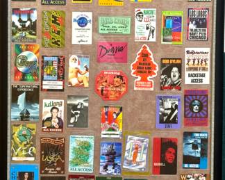 Framed Collection of Vintage All Access & VIP Concert Passes – Prince, Dylan, KISS, Earth Wind & Fire, More