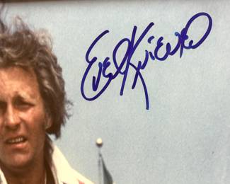 Autographed Evel Knievel Photo – Daredevil Legend, Framed Red White & Blue Display