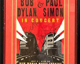Framed Bob Dylan and Paul Simon Autographed Tour Poster – Tinley Park Concert Memorabilia
