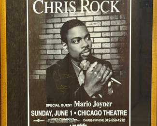 Chris Rock Signed Chicago Theatre Poster – Live Comedy Show with Mario Joyner – Framed Autograph