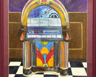 F. Farmakis 1984 Original Painting – Retro Jukebox Pop Art, Framed Mid-Century Americana