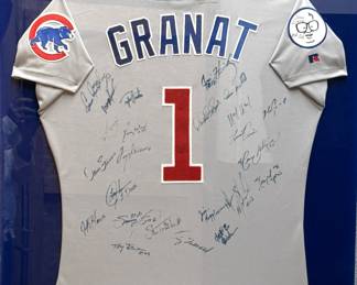 Chicago Cubs Team-Signed Jersey with Ernie Banks ‘Mr. Cub’ Autograph – Framed Jersey made for Arny Granat.