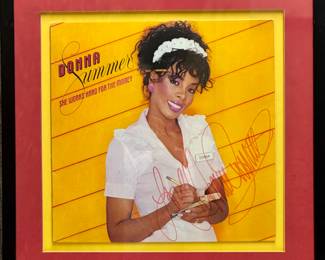 Framed Donna Summer Autographed Album Cover – She Works Hard for the Money Signed Display