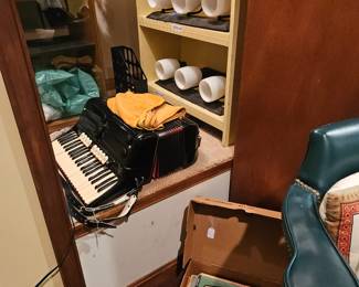 ACCORDIAN AND CASE WITH MUSIC BOOKS