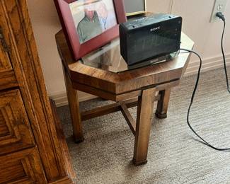 side octagon glass top side table