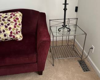 Lazy boy sofa and glass top end table with metal lamps