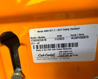 42” Cub cadet serial number plate 