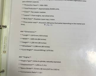 MG restoration manual with parts receipts and expenses associated with restoration.  