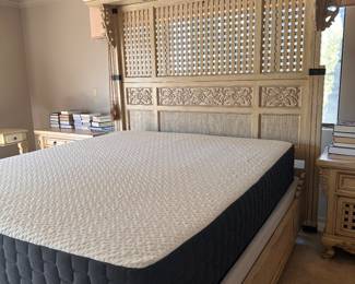 Beautiful king size bed and mattress matching end tables