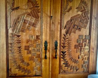 Super cool 1970s hand carved front doors. What an addition to your Mid Century home.