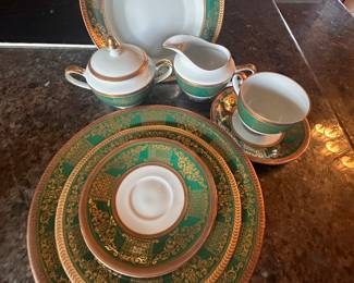 Made for Neiman Marcus . Green and gold gilt china