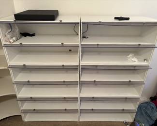 See through shoe storage with plastic drawer coverings