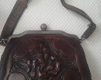 antique Joliet PF Volland hand tooled leather purse