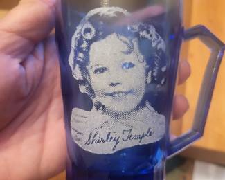Vintage Shirley Temple cobalt glass mug