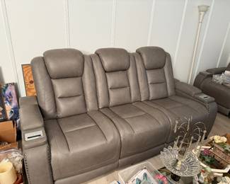 Ashley Gray Leather Electric Reclining Sofa