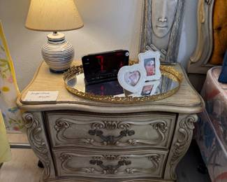 Nightstand, Lamp, Decor, Frames, Tray, Clock