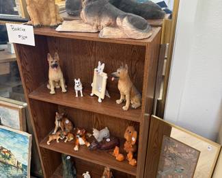 Bookcase, Dog and Cat Figurines