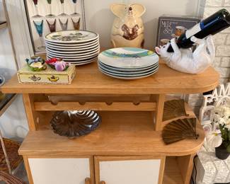 Rolling Bar Cart, Plates, Mouse Cookie Jar, etc.