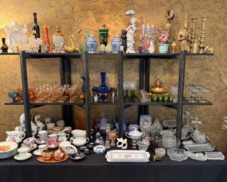 Glassware, Brass, Colored Glass, Crystal, Teacup Sets, China, etc.