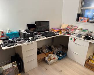 Super Nintendo Console, Sega Console, Controllers, Wii Controllers and other pieces, Monitor, Keyboards, Mice, Office Supplies, Cords, etc.