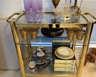 MCM Rolling Bar Cart, Glassware, China