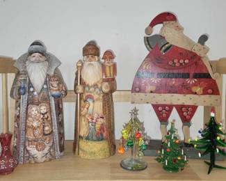 Carved and painted and signed Russian Santas