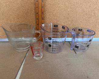 4 Measuring Cups (2 Glass, 2 Plastic) $6.00