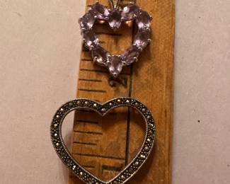 2 Sterling Silver Heart Pendants $18.00